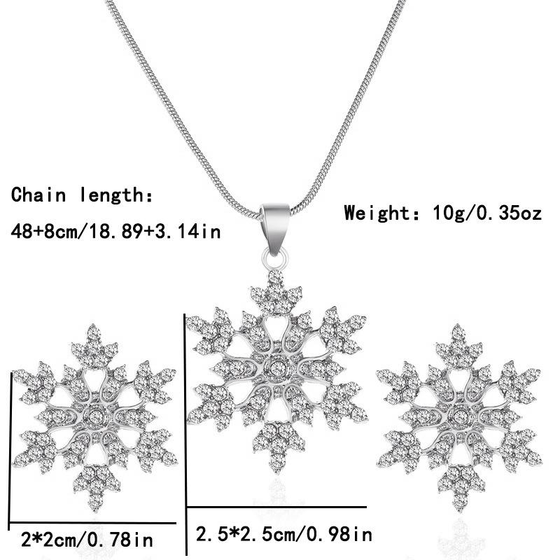 Fashion 2 Piece Set Elegant Women's Crystal Snowflake Earrings Necklace Temperament Zirconia Snowflake Jewelry Accessories Gifts