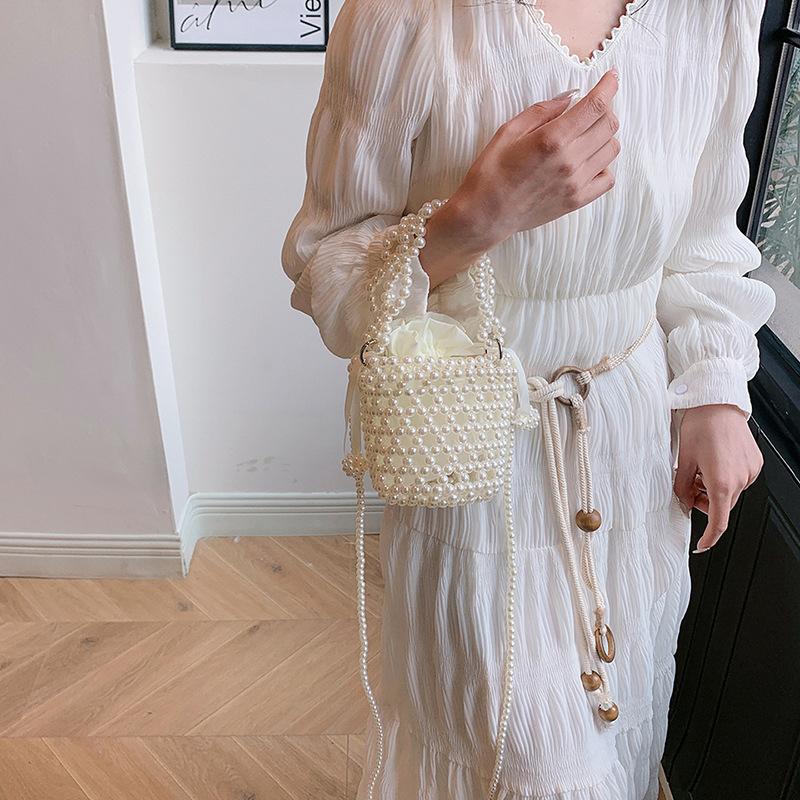 Hand-woven Pearl Acrylic Beaded Handbag Niche Hollow Texture Shoulder Bag Crossbody Bucket Bag