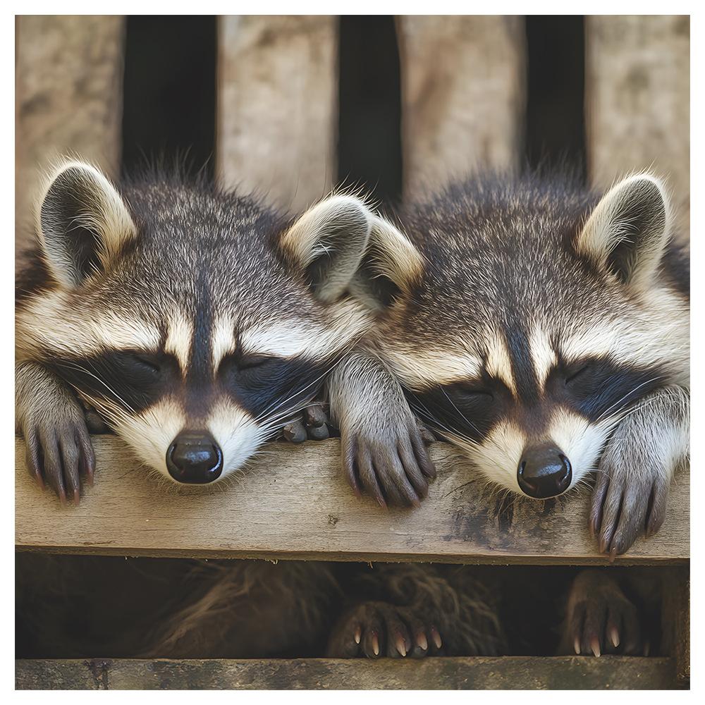 

Два спящих детеныша енота в кухонной обстановке. Украсьте декоративные стены самоклеящимися наклейками. 34*34cm/fun-f319
