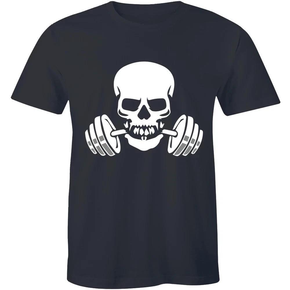 

Skull with Barbells weights workout funny T shirt tee S