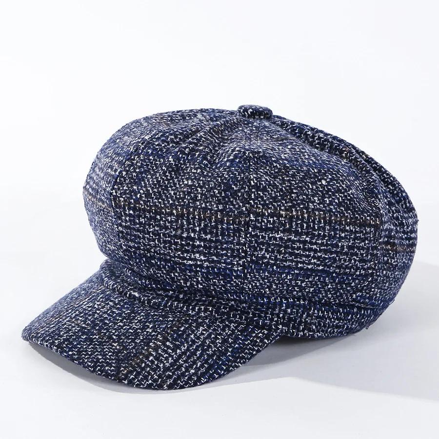 Women's Vintage Octagonal Beret, Newsboy Hat, Casual Imitation Woolen, Plaid, New Fashion, 2024
