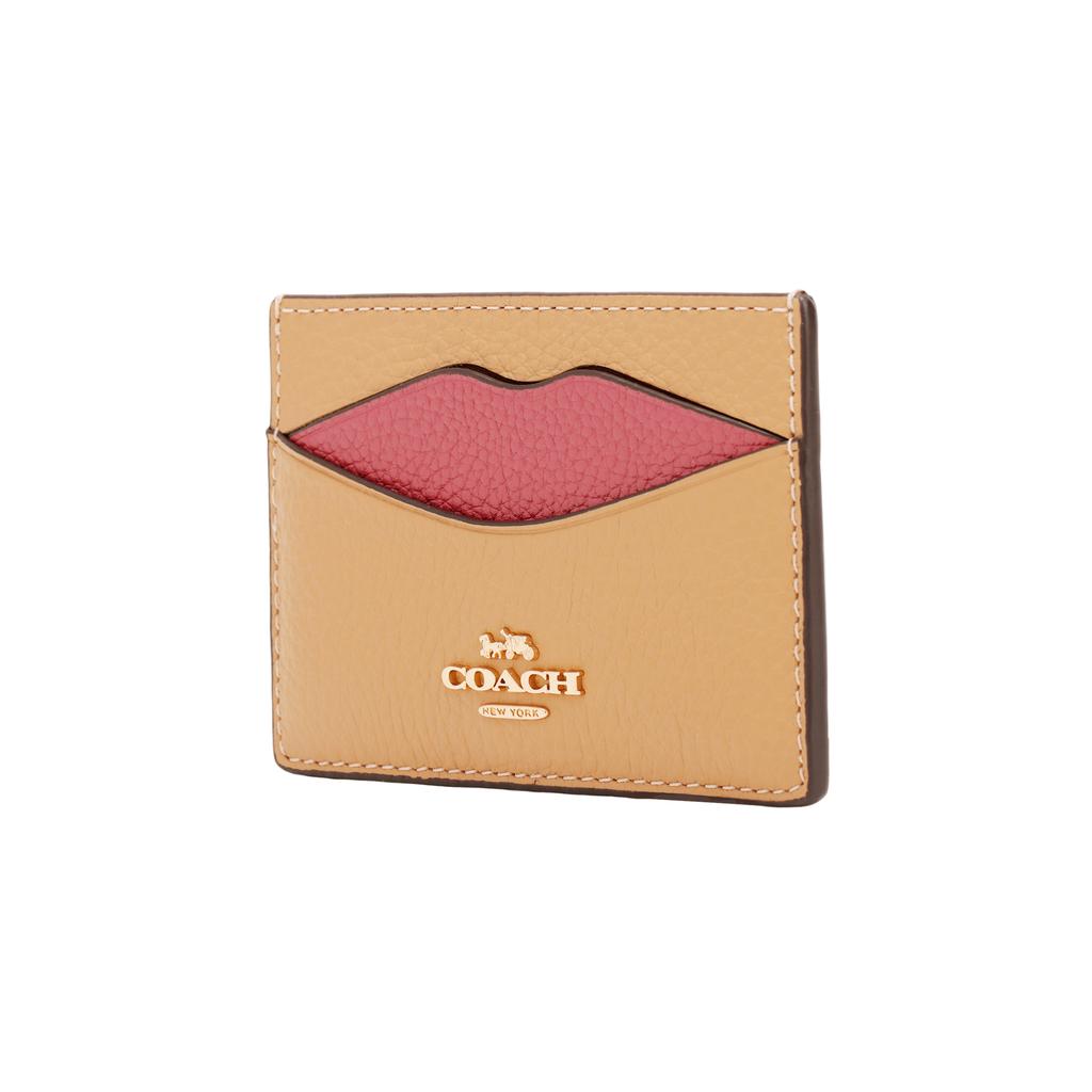 Coach Logo Credit Card Holder With Four Slots Unisex Wallet Gold Latte Multicolor CW926-IMWQB