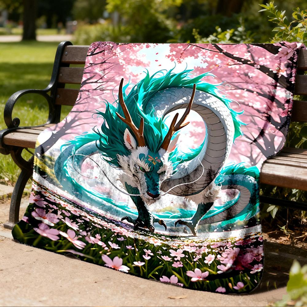 1pc Fantasy Dragon Artwork Print Outdoor Blanket, Lightweight Polyester,