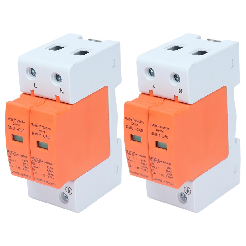 2Pcs SPD Surge Protective Devices AC Arrester Protector Home Circuit Breaker 2P 420V RMU1C6060kA