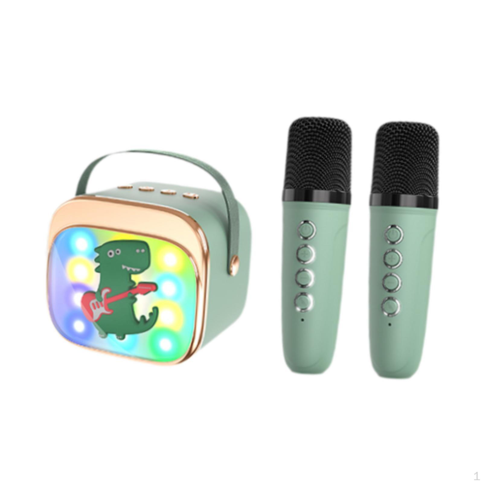 

Мини-караоке-машина с 2 микрофонами, компактная с ручкой, мультфильм, портативные BT-колонки для прослушивания зелёный