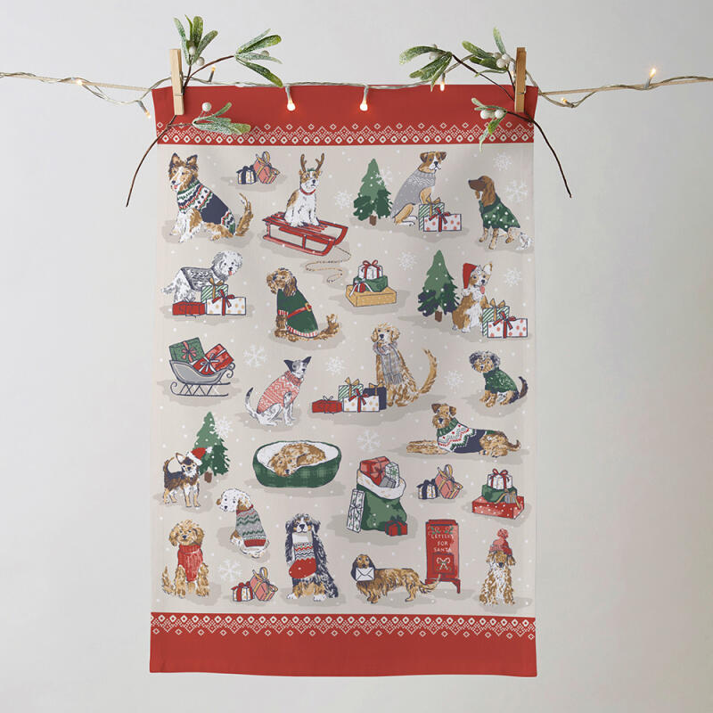 Merry Mert Puppy Tea Towel Home Cafe Kitchen Cross Cotton Tea Towel - Merrimut