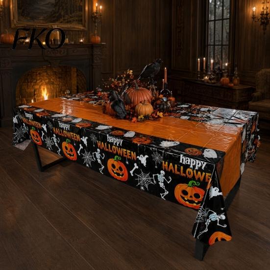 Spooky Tablecloth Happy Halloween Disposable Tablecloth, Pumpkin Ghost Skeleton Waterproof Table Cover for Kitchen Dining Room, Party Supplies