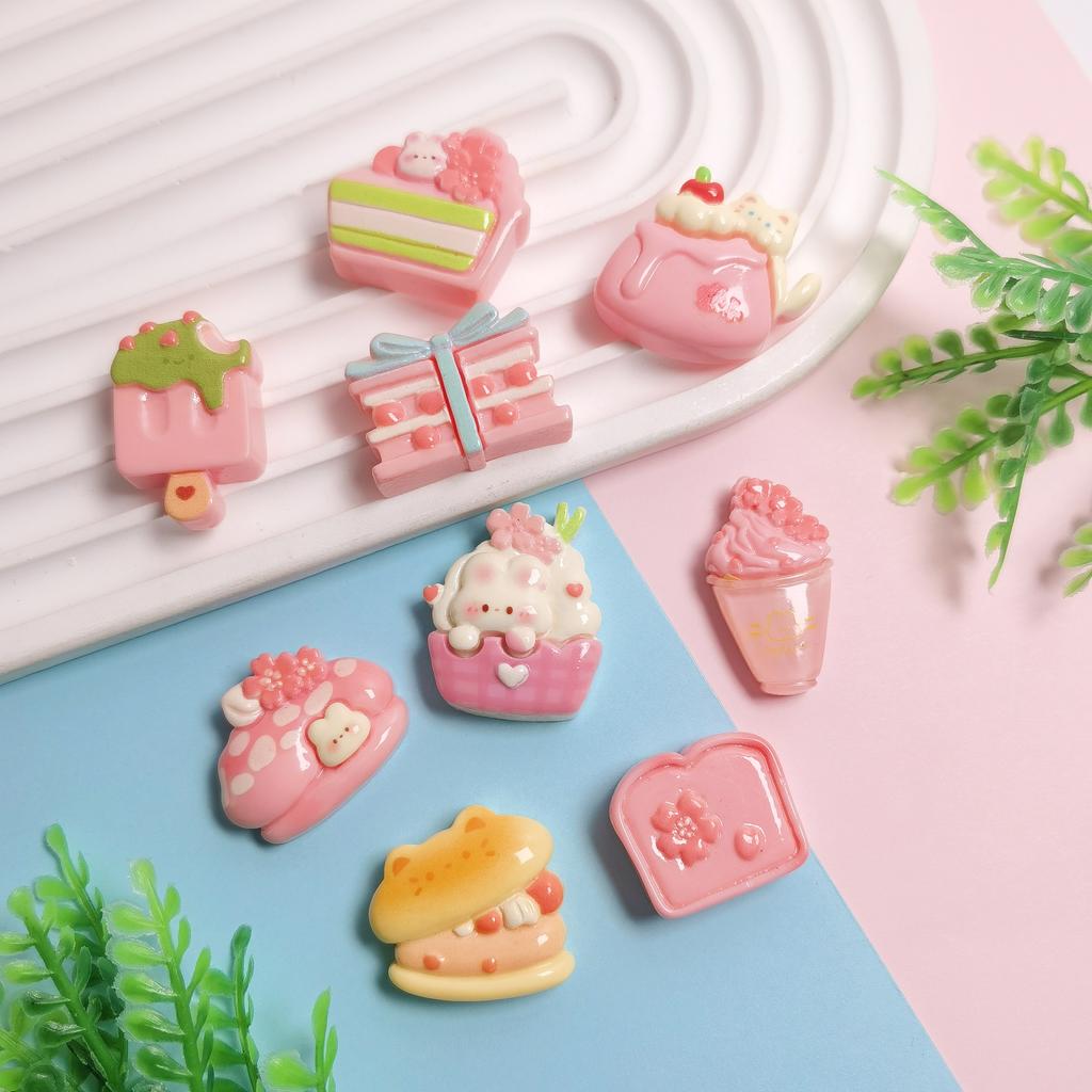 Cutie Pink Ice Cream Cake Kawaii Food DIY Resin Charms Flatback Scrapbooking DIY Crafts Accessories