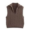 Kaslead New Arrival Women's Clothing Fashion Style Old Money Style Polo Lapel Cable Stitch Knitting Sweater Vest