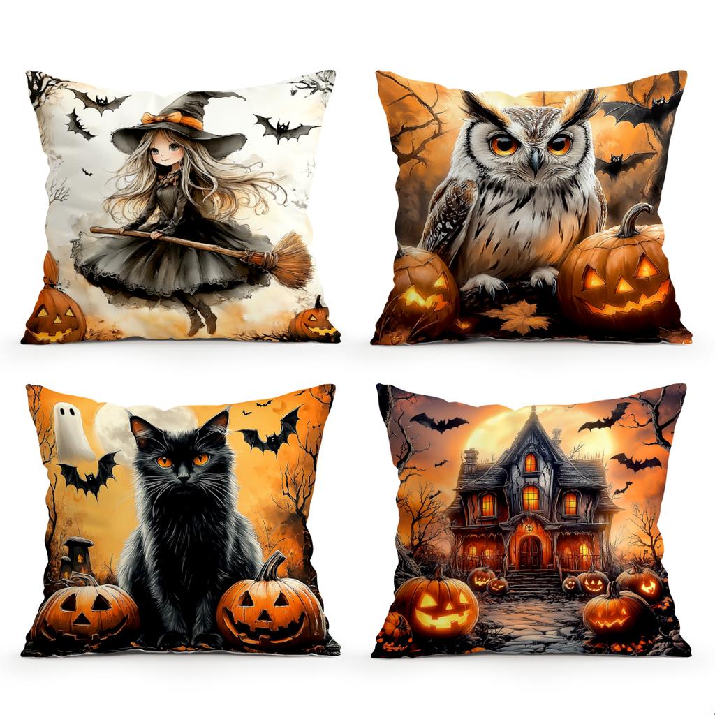 Halloween Pumpkin Black Cat Pillowcase Printed Polyester 45X45Cm Throw Pillowcover Decorative Sofa Cushion Pillowslip Home Decor