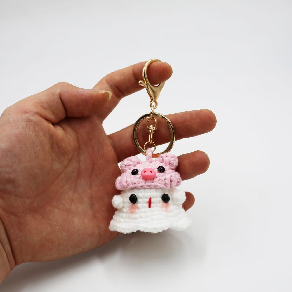 Creative Little Ghost Key Pendant Handmade Cartoon Knitted Ghost Ornament  Room Decor