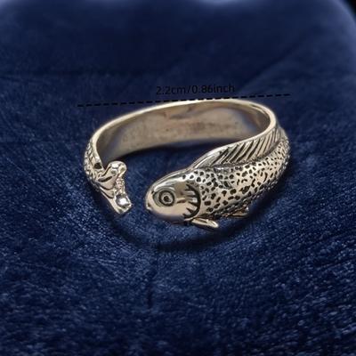 Retro Eleganter Fischförmiger Designring für Mann Frau Paar Verlobung Kupfer Silberbeschichtete Ringe Vintage Handgemachtes Geschenk