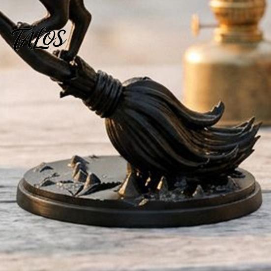Black Cat Witch Decor on Broom Figurine, 3D Printed Broomstick Statue, Halloween Unique Desktop Ornament Tabletop for Tiered Tray, Desk, Table Statue
