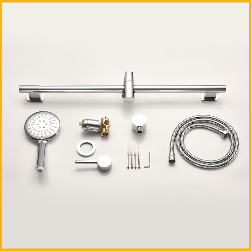 Chromová nástěnná nastavitelná zvedací tyč s 3-funkční ruční sprchou Mosazný ventil pro teplou a studenou směšovací armaturu Koupelnová sprchová sada