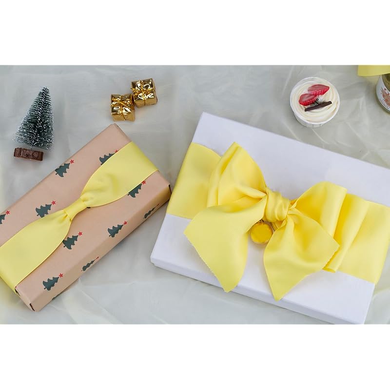 [Tekdeere]Width 50mm Solid Lemon Grosgrain Ribbon, Perfect for Gift Wrapping, Sewing, Hair Accessories, Wedding Decorations - 22 Meters/roll