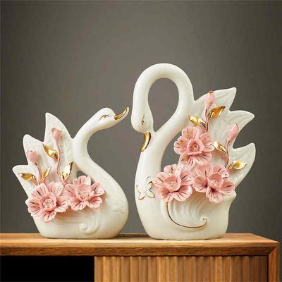 2 Pezzi Statua Cigno Bella Creativa Scultura Cigno Statuette Artigianato Ceramica Arte Decorazione Casa Accessori1 Coppia Regalo di Matrimonio