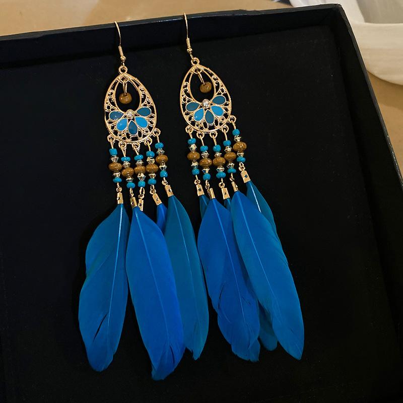 Богемные Белые Серьги-Капли Воды с Перьями и Бахромой Простые Серьги-Крючки с Характером Праздничные Серьги