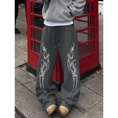 Pantaloni Casual Straight Leg con Stampa Totem di Spine Pantaloni Sportivi Larghi Pantaloni a Gamba Larga Quotidiani Stile Europeo e Americano Hip Hop Gioventù