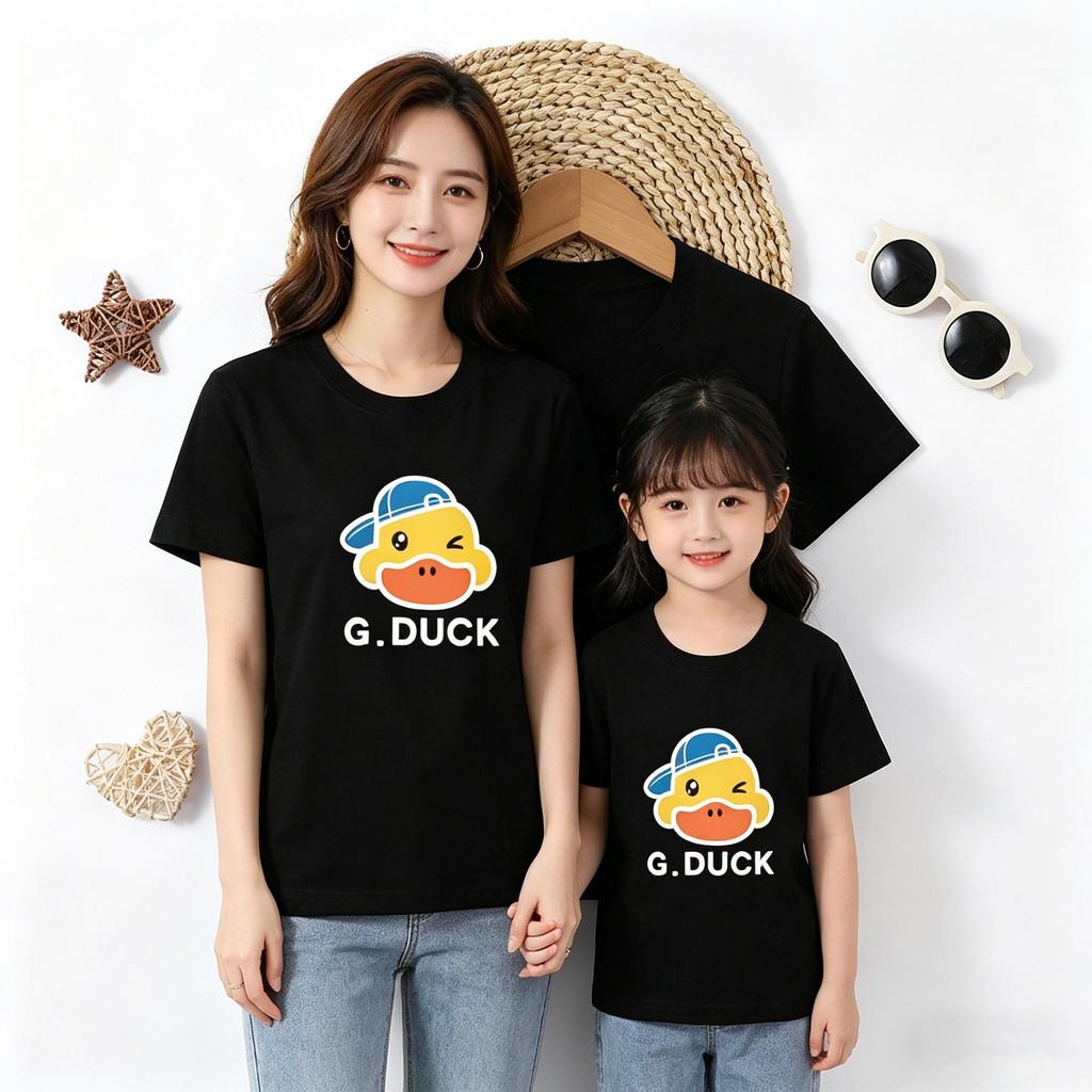 DUCK 100% Cotton Short-Sleeve Round Neck T-Shirt—Comfortable, Loose, Summer Essential for Parent-Child Coordination