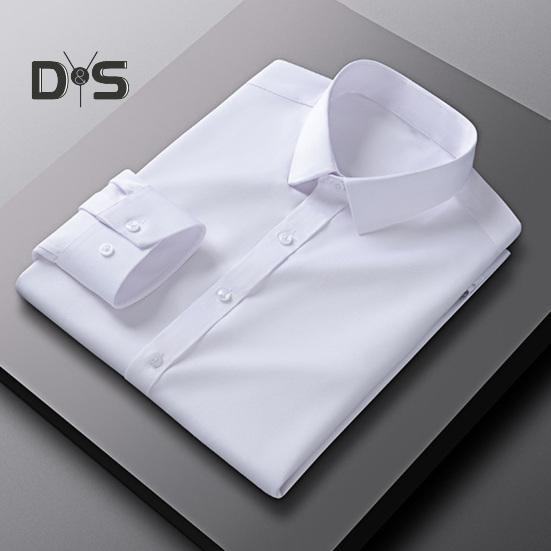 Men's Dress Shirt Long Sleeve Lapel Button Down Shirt Solid Color Formal Business Shirt for Work Dates Interviews Weddings
