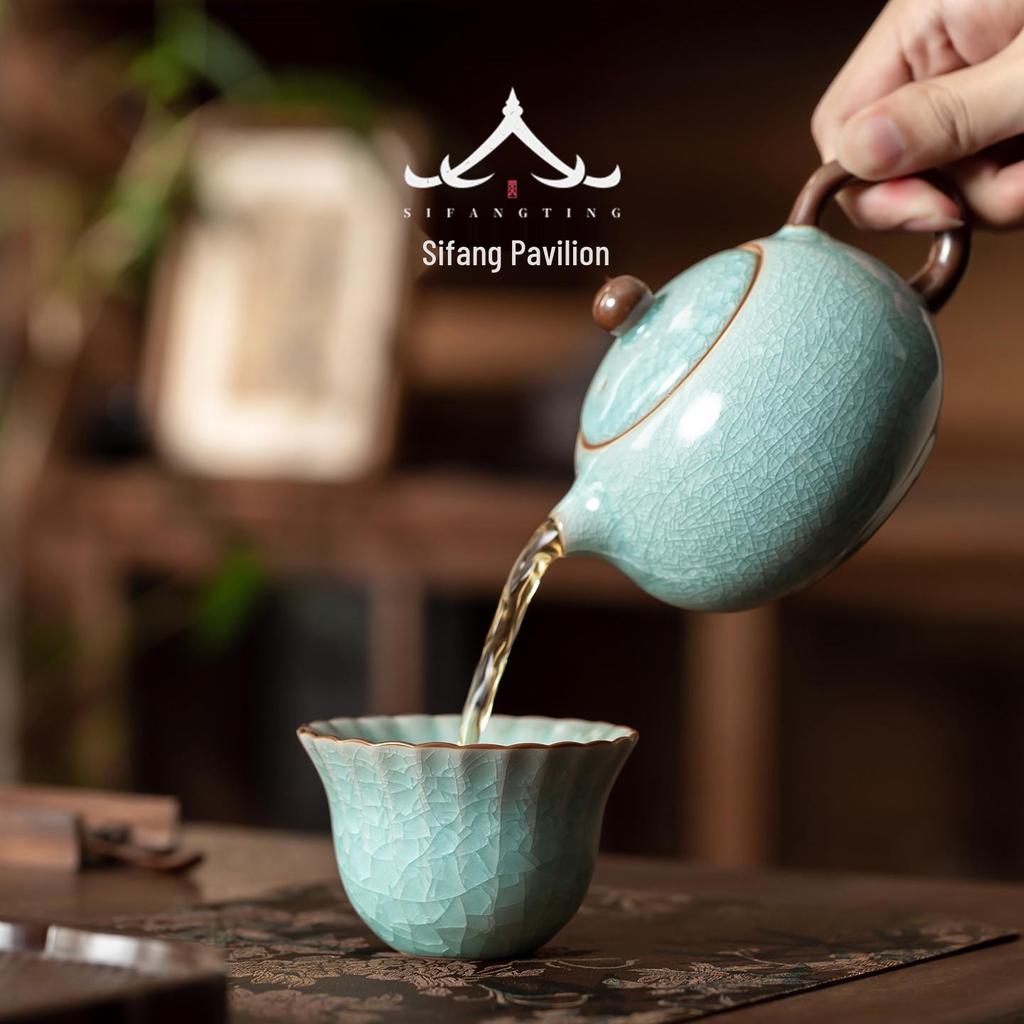 Ru Kiln Ice Crackle Glaze Tea Bowl – High-End Gongfu Ceramic Cup for Personal Use