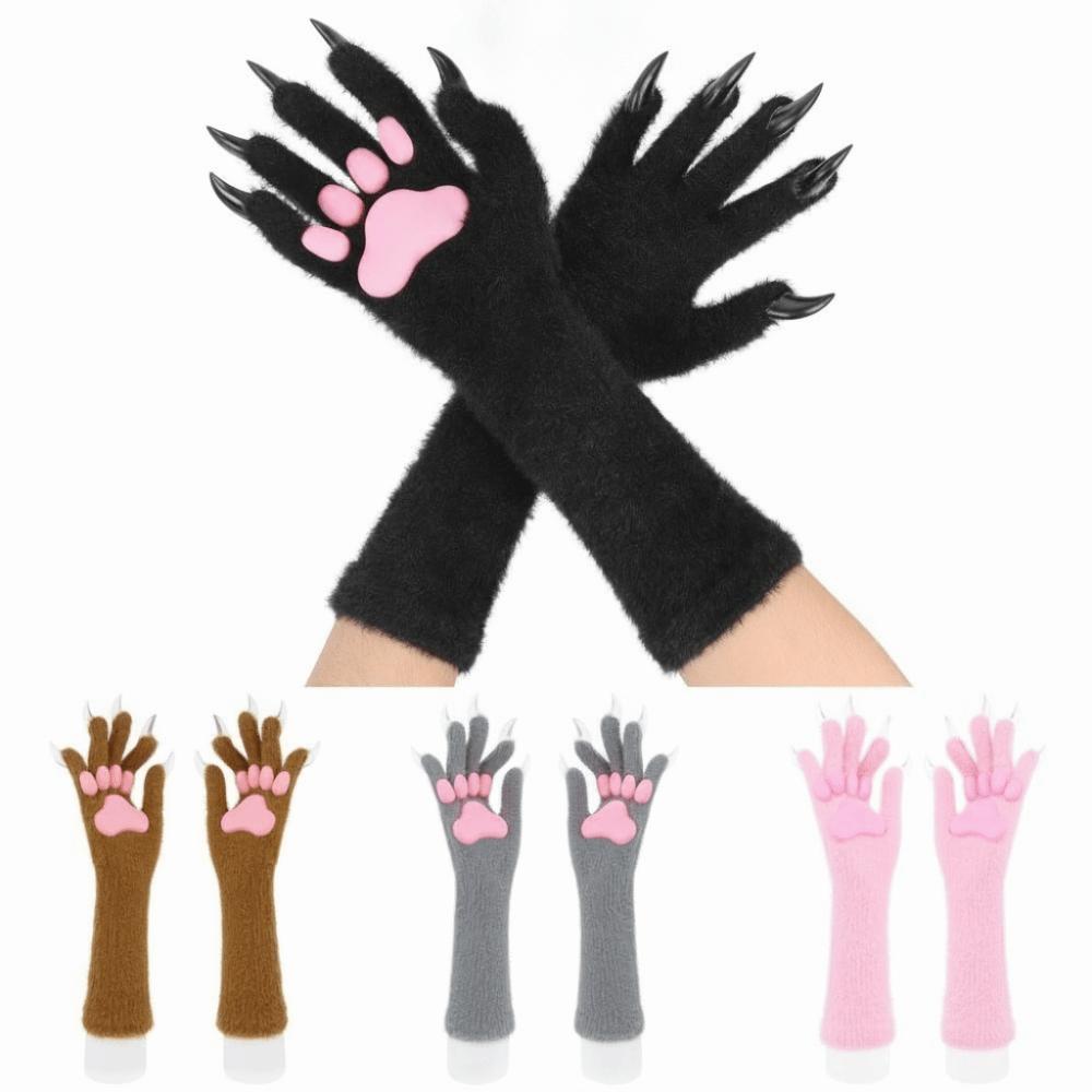 Lange Tierklaue Handhandschuhe Silikon-Pfotenpolster Plüschhandschuhe Neue Katzenklaue Handschuhe Verkleidung