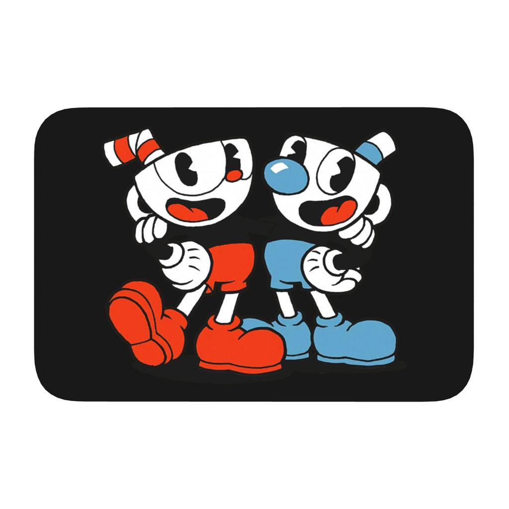 Tapis de porte personnalisé Mugman de Cuphead Antidérapant Intérieur Imperméable Dessin Animé Jeu Tapis de porte Cuisine Chambre à coucher Entrée Tapis Tapis