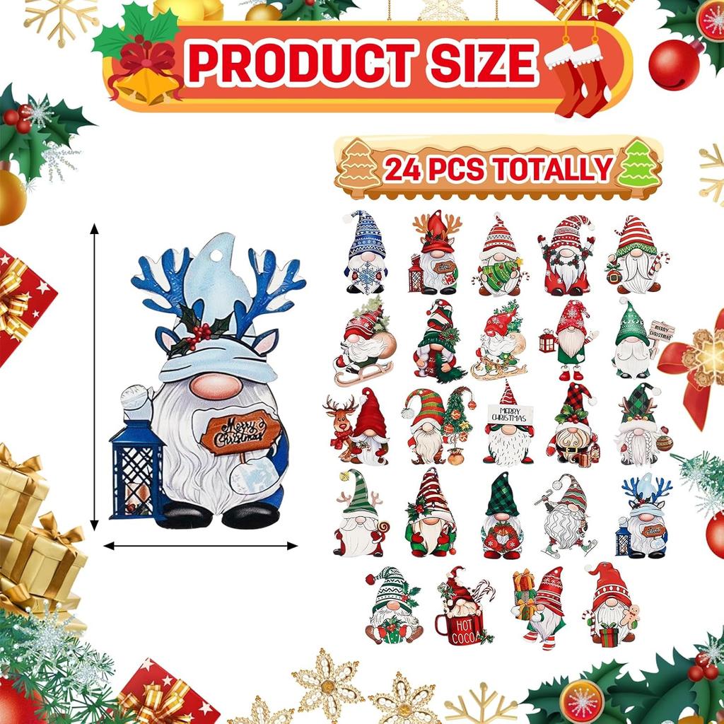 Wooden Gnome Christmas Ornaments for Xmas Tree, Gnome Christmas Decorations, Small Wood Gnomes Hanging Ornament Bulk for Mini Tree, Garland, Wreaths,