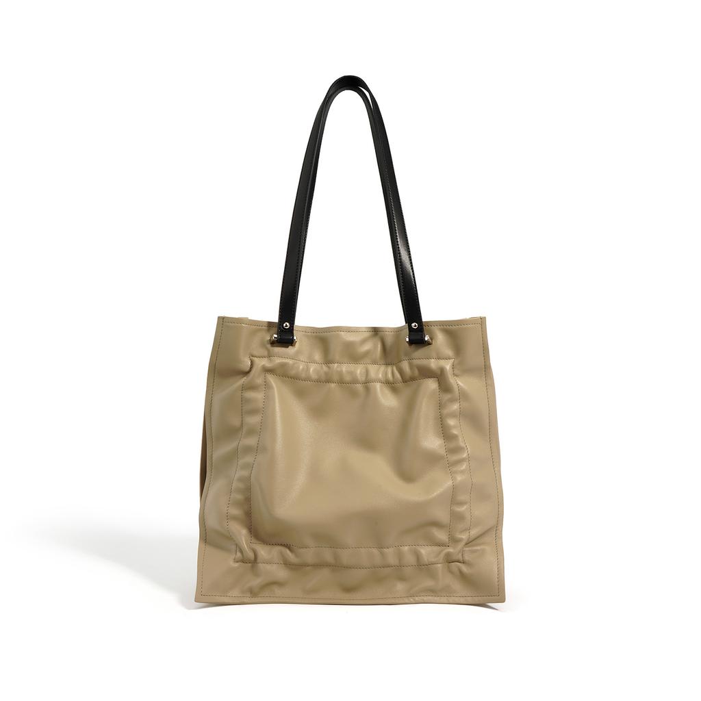 Niche design lazy wind large capacity tote bag single shoulder simple leisure first layer cowhide commuter big bag women