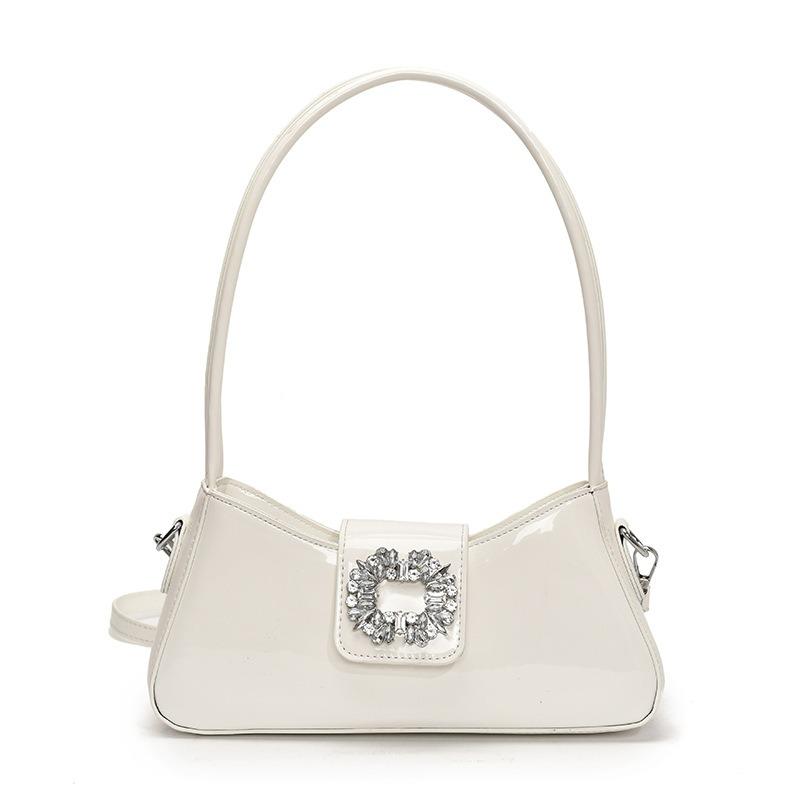 Summer new fashionable bright diamond shoulder bag underarm bag trendy simple high value messenger bag baguette bag