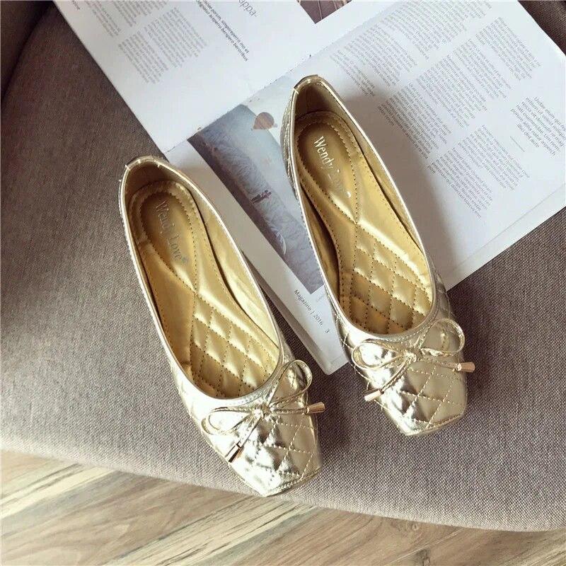 Spring Summer Shoes Women Flats Square Toe Ladies Brand Shoes Fashion Ballet Flats Black Gold Soft Plus Size 41
