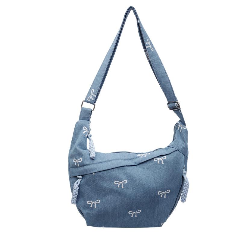 

Shoulder bow bag denim large capacity new fashion commuter casual versatile fashion messenger bag светло-синий