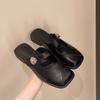 Korean Version of the Outer Wear Flat Bottom Versatile Square Head Cool Slippers Women's 2025 New Spring and Summer Low Heel Retro Lazy Bag Head Half