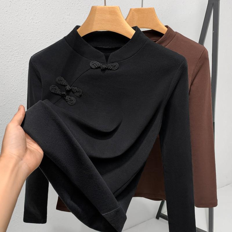 

Women s Retro Chinese Knot Stand-up Collar Slim Fit Long Sleeve Top XL