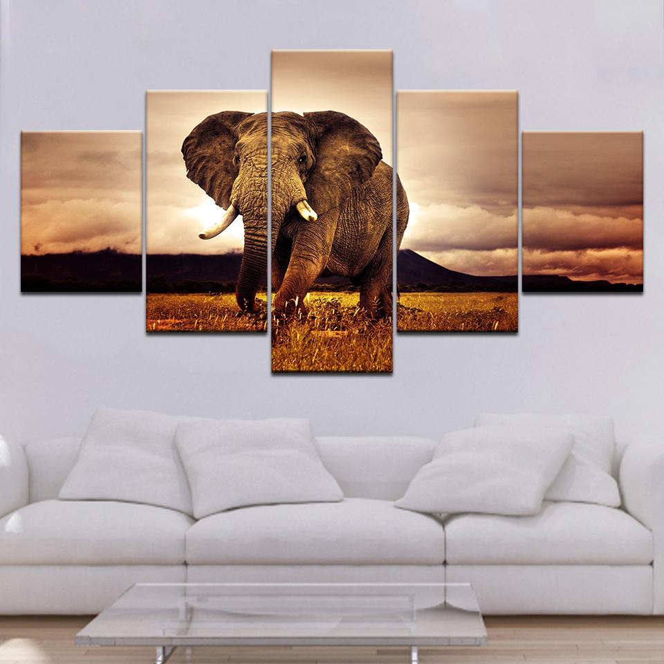 Elephant HD Wallpapers 5 piece Wallpapers modern Modular Poster art Canvas painting for Living Room Home Decor