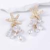 Irregular Imitation Pearl Beaded Dangle Earrings for Women Ladies Ocean Style Metal Starfish Drop Earrings Jewelry Accessories