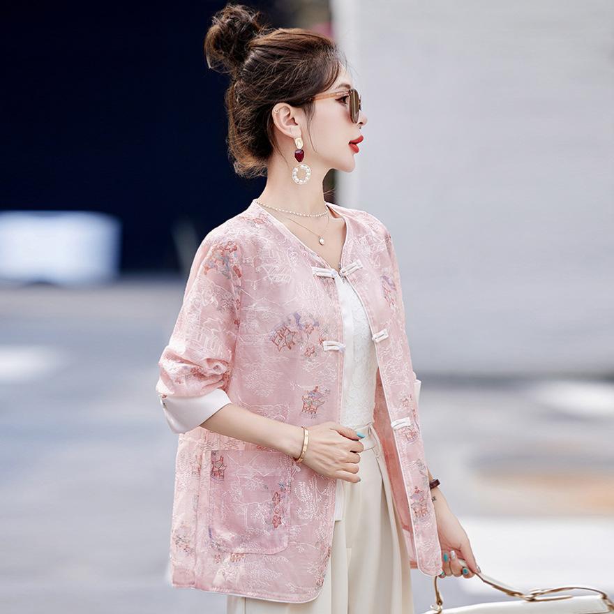 Light retro embroidered jacket for women to look good in summer Eugen yarn thin sunscreen clothes and tops