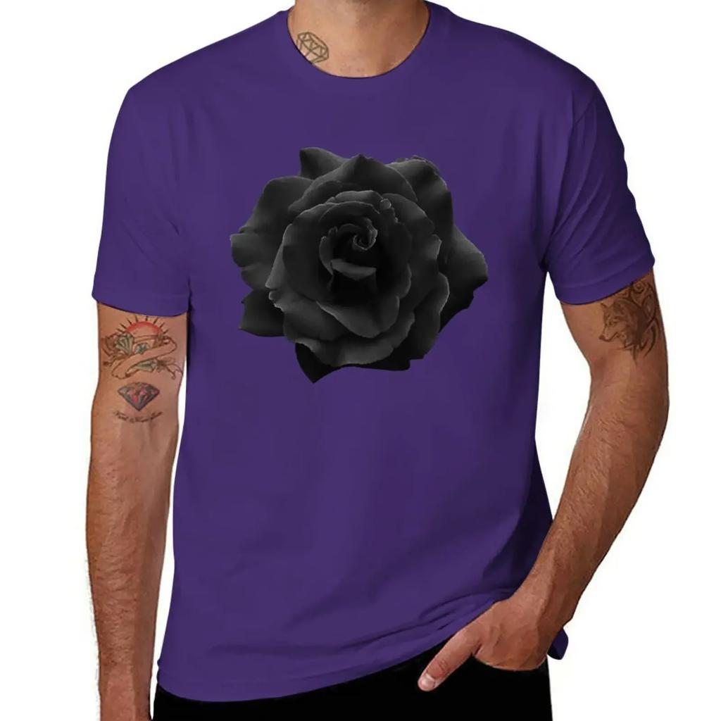 Single Large High Resolution Black Rose. T-Shirt tees new edition plain black t shirts men