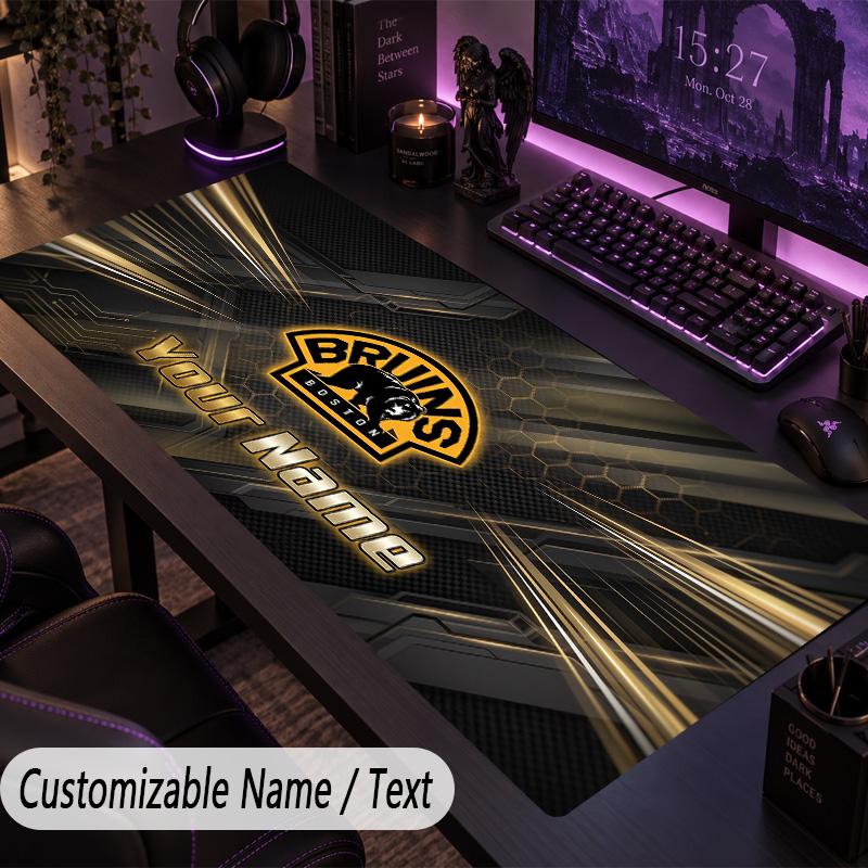 Large Mouse PadBoston Bruins Custom Name Text Personalized Desk Mat Non Slip Gaming Pad