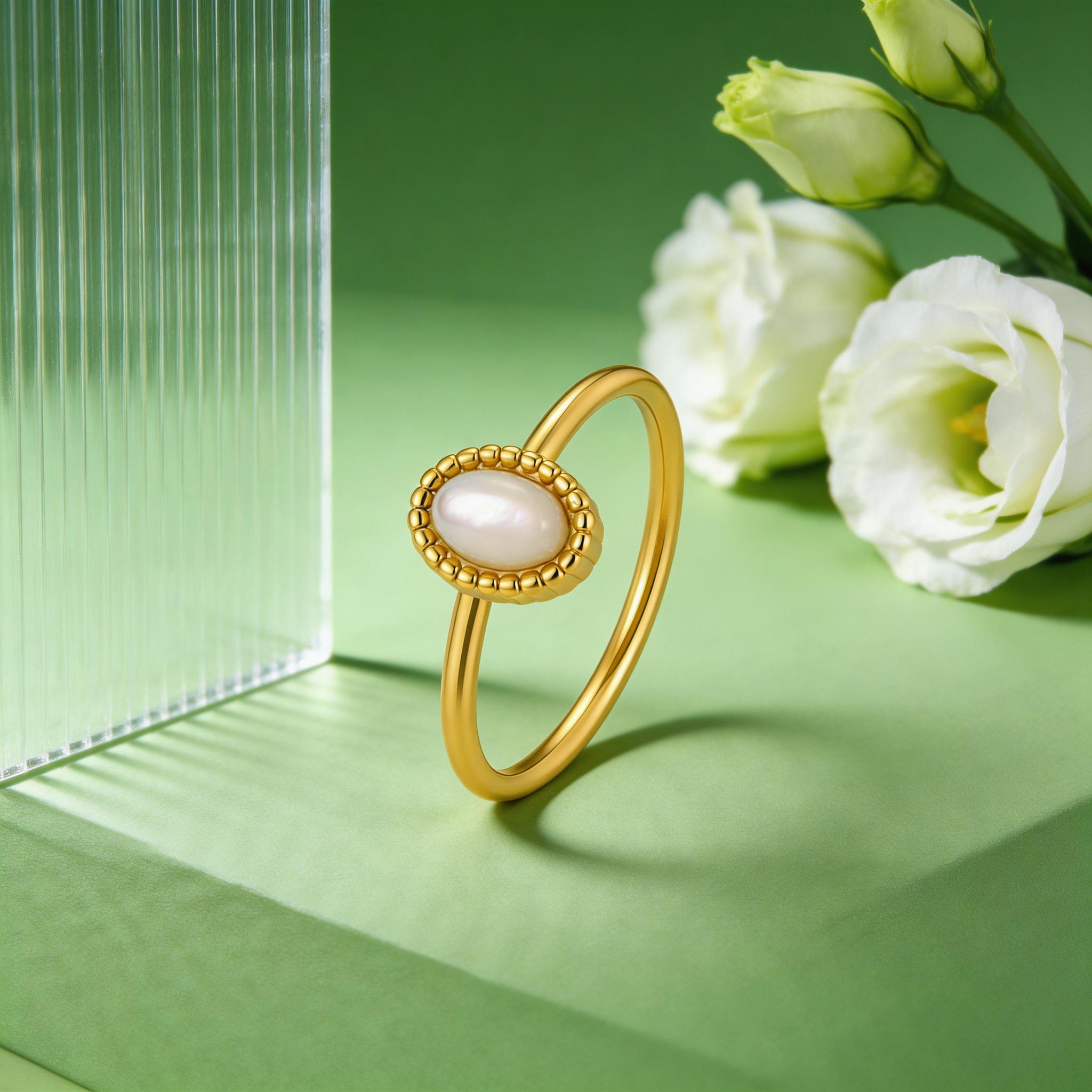 

Stainless Steel Natural Oval Shell Ring for Women 18K Gold Plated Engagement Moonstone Rings Elegant Finger Jewelry Gift 7