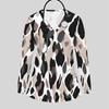 Women Plus Size V Neck Long Sleeve Printed Blue White Nurse Scrub Top With Front Pockets