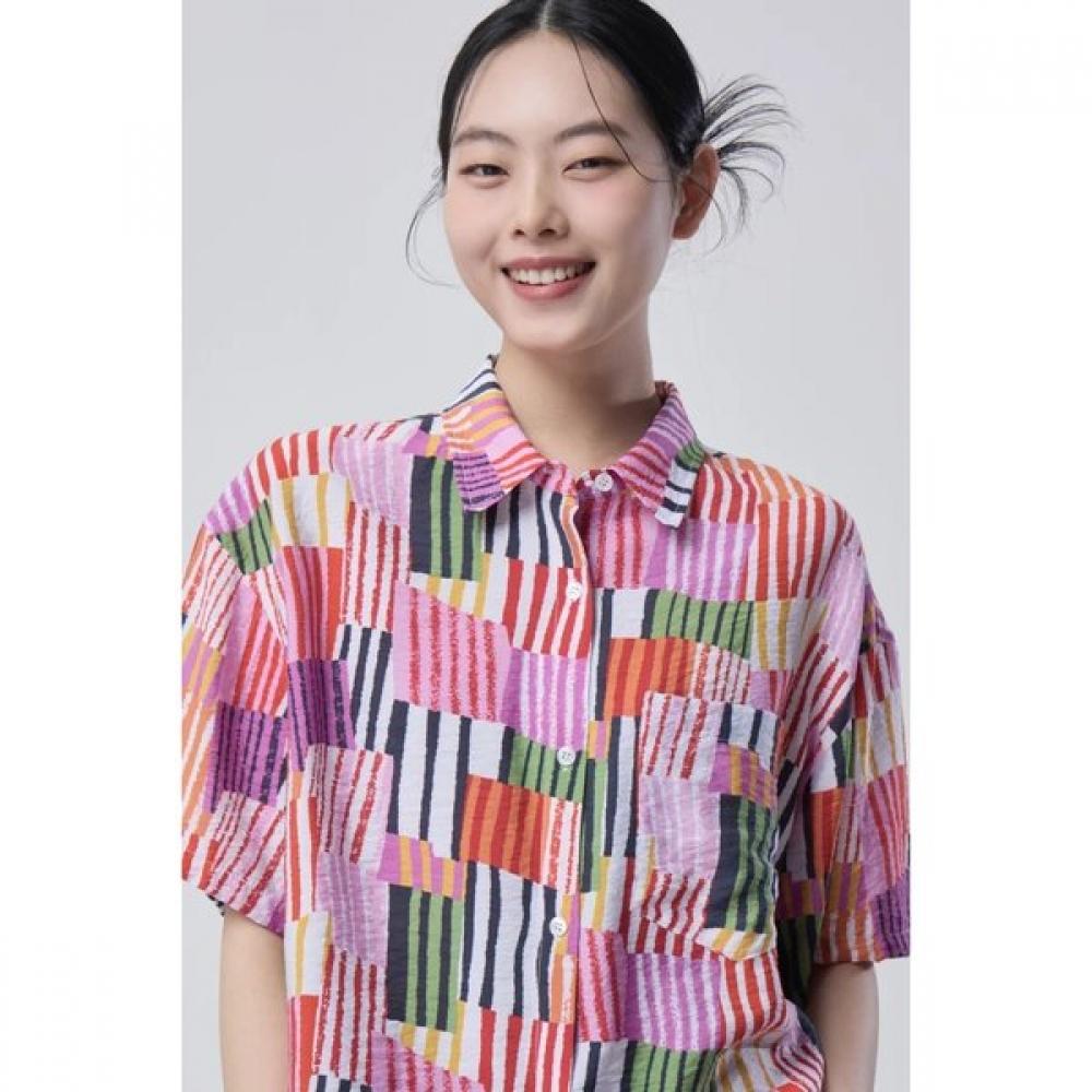 Benetton Women S Multi Stripe Short Sleeve blouSe Babl97631