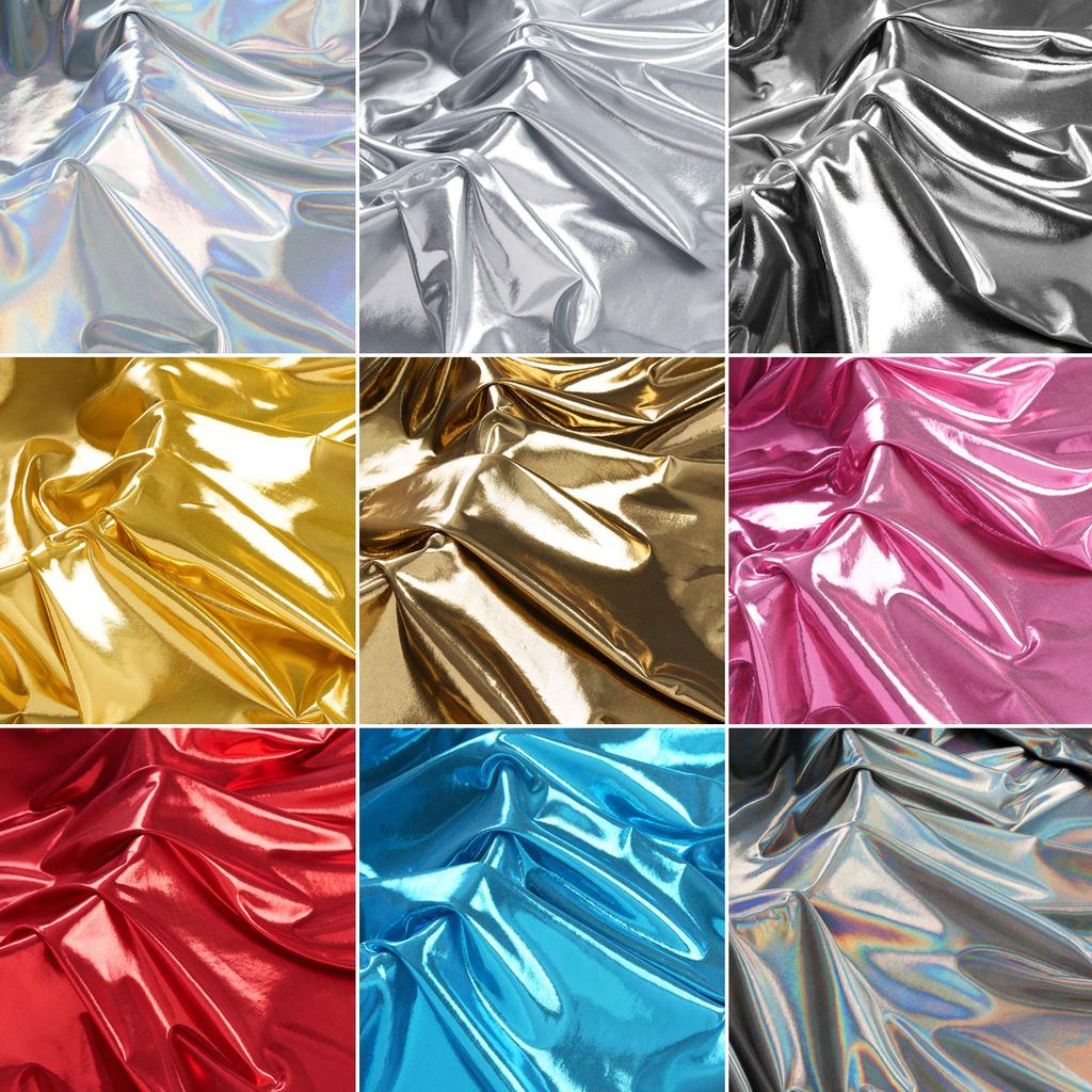 Double-sided Gold-stamped Fake Leather Fabric Iridescent Shiny Stretch Bronzing Fabric Laser Fabric for Dress,Costume,Backdrop