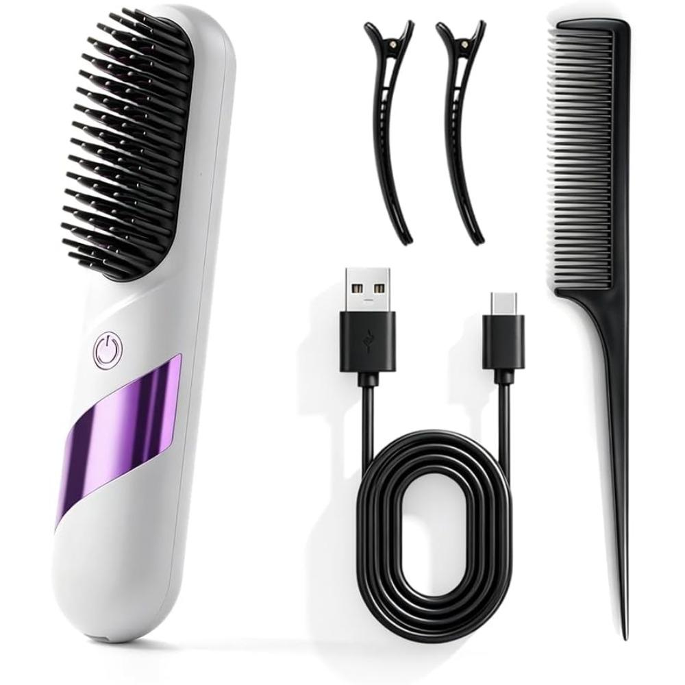 2026 Upgrade for Short Hair, Wireless Straightening Brush, Mini Hair Straightener with MCH Heating and Ionic & Ceramic Care, Perfect for Women (White)