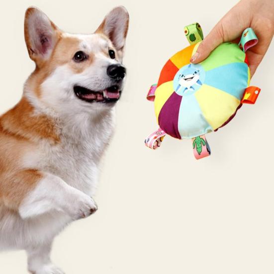 2 Pcs Rainbow Plush Flying Disc Dog Toy Interactive Sound Toy Outdoor Training Game Dog Chew Toy for Small Large Dogs