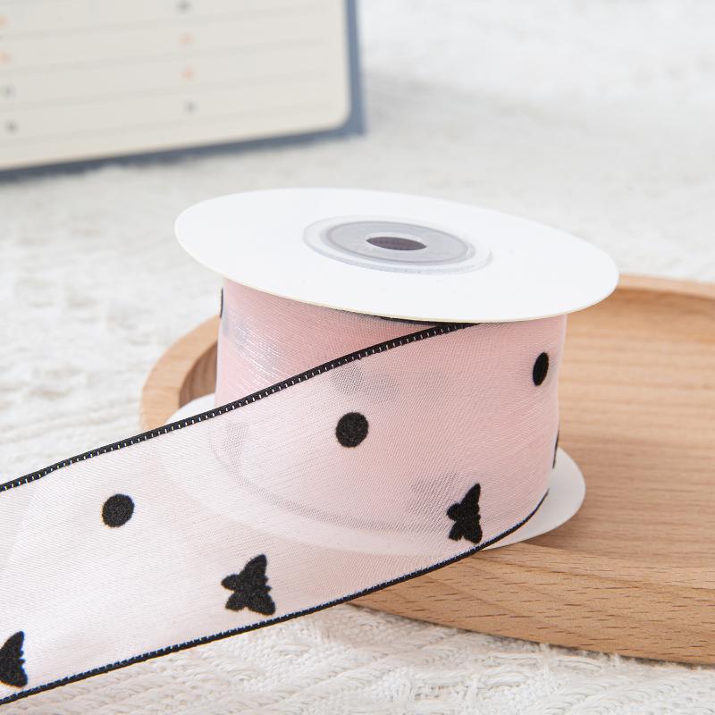 1Pcs Diy Making Hair Accessories 10 Yard Love Flocked Polyester Ribbon 3.8Cm Soft Silk Ribbon For Holiday Decor Packing Gifts