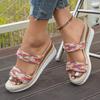 Fashion Bohemia Colorful Woven Strap Slip On Sandals Women Summer Round Toe Wedge High Heel Sandals Deodorization Fabric Insole Shoes