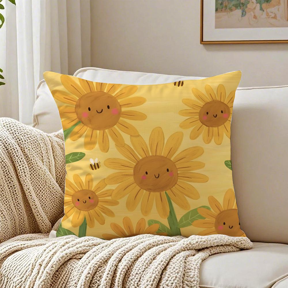 Cute Cartoon Sunfloweres Childlike Art Cushion Cover Pillowcase Antidustmite Living Room Sofa Decor Cushion Room