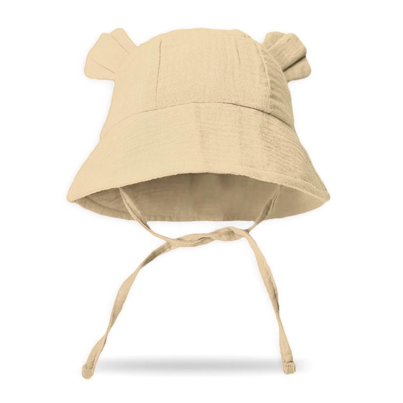 Summer Baby Comfortable Solid Color Little Hat Baby Pure Cotton Bear Ear Fisherman Hat Children Sunshade Hat