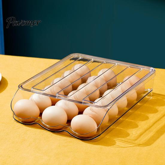 Space Saving Egg Storage Bin Stackable Box, 7 Degree Gentle Slope Design, Household Organizer for Fridge Transparent Plastic Container Refrigerator